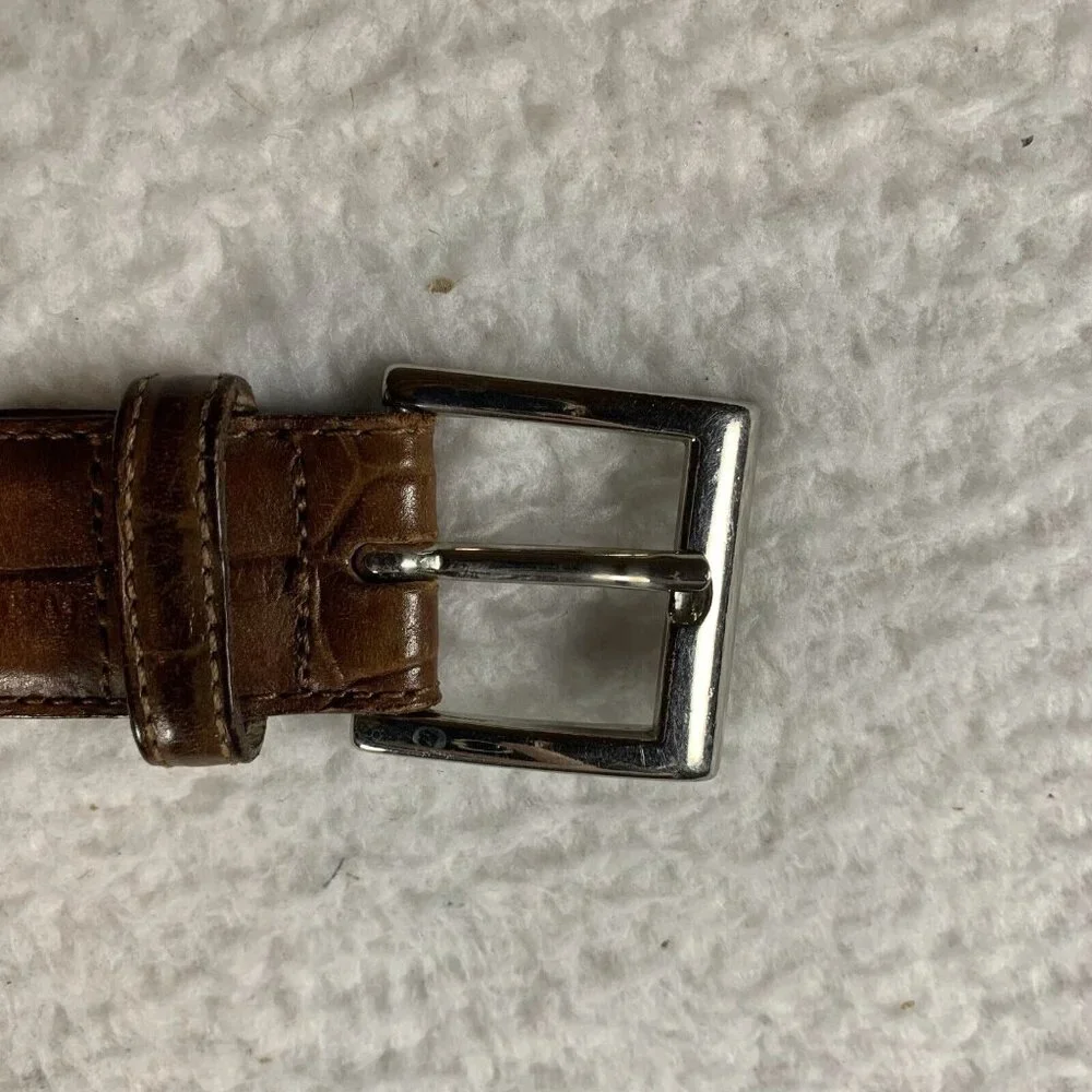 Talbots Belt Women's Medium‎ Brown Leather Crocodile Print Square Buckle 9604
